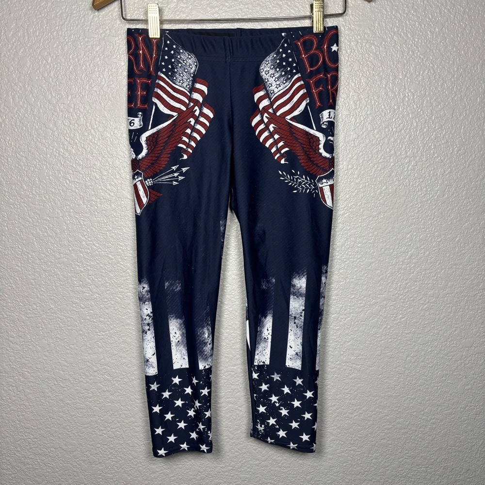 GearBunch Cropped Leggings Women's Medium 'Born Free' Flag Made in USA